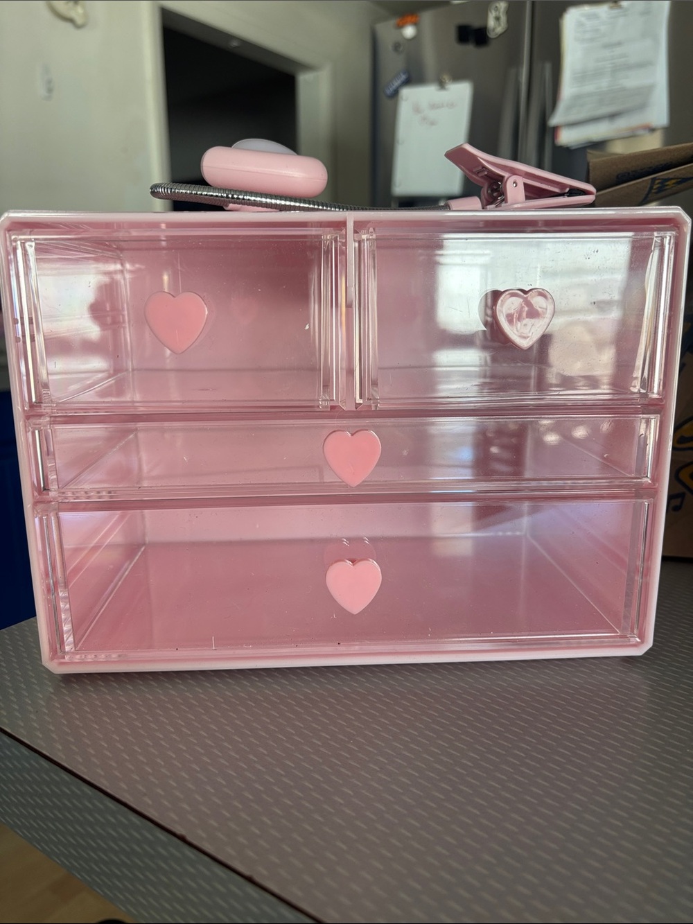 Pink Acrylic Multi-Compartment Organizer – with pink heart light
